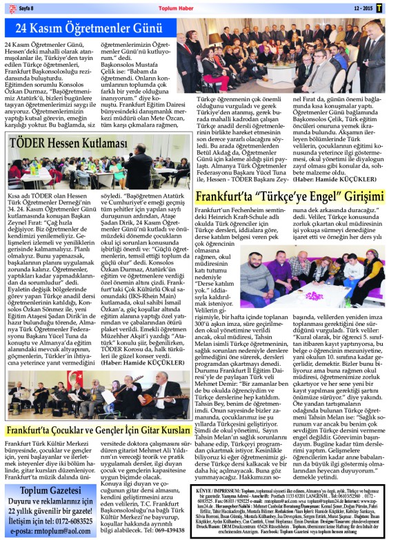 Toplum Gazetesi Aralık 2015 / Hessen Toplum Zeitung Dez. 2015