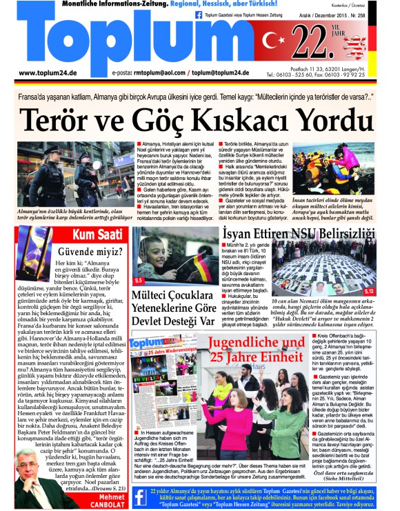 Toplum Gazetesi Aralık 2015 / Hessen Toplum Zeitung Dez. 2015