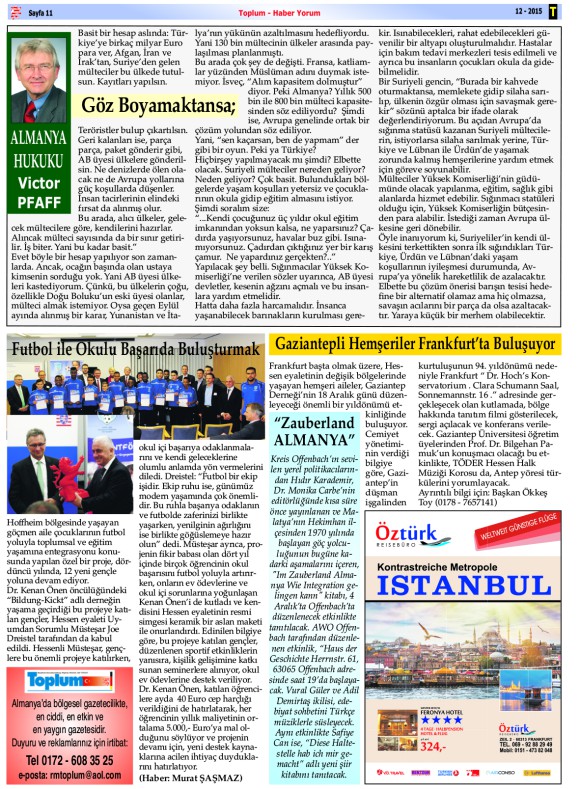 Toplum Gazetesi Aralık 2015 / Hessen Toplum Zeitung Dez. 2015