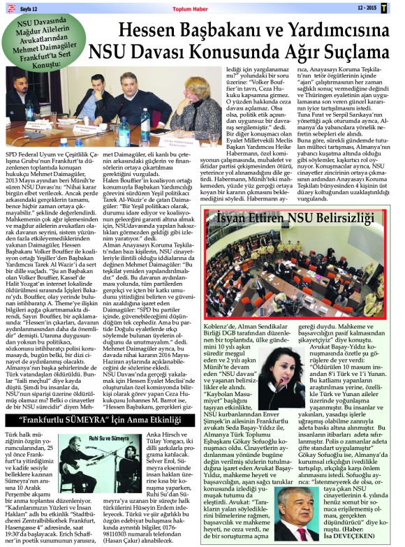 Toplum Gazetesi Aralık 2015 / Hessen Toplum Zeitung Dez. 2015